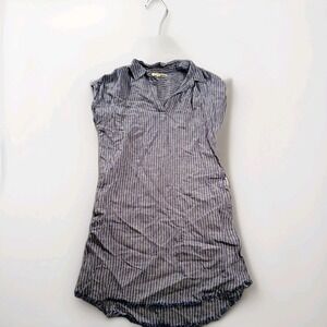 Harper Shirt Dress Womens XS Blue Striped Collared Cap Sleeve Pockets Casual